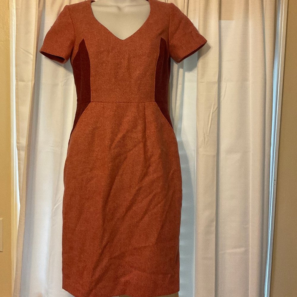 Boden Dress 2P Pink Purple British Tweed by Moon Short Sleeve Pockets Sheath